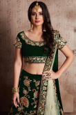 Green Velvet Lehenga Choli With Zari Work