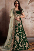 Green Velvet Lehenga Choli With Zari Work