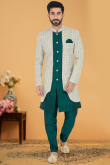 Greenish Grey Dupion Silk Jacket Style Men Sherwani
