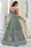 Greenish Grey Net Embroidered A-Line Lehenga