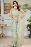 Greenish Grey Net Embroidered Fancy Saree 