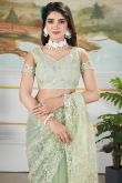 Greenish Grey Net Embroidered Fancy Saree 