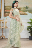 Greenish Grey Net Embroidered Fancy Saree 