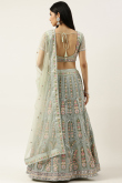 Greenish Grey Net Embroidered Lehenga