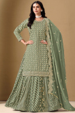 Greenish Grey Silk Blend Lehenga with Woven Zari Work for Wedding Wear
