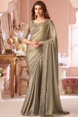 Greenish Grey Tissue Saree with Sequins Work for Diwali 