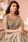 Greenish Grey Tissue Saree with Sequins Work for Diwali 