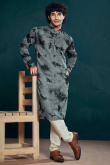 Greenish Grey Viscose Embroidered Straight Cut Men's Kurta Pajama 