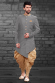 Grey Art Silk Indo-Western Men Sherwani With Dhoti