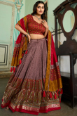 Grey Beige Chiffon Lehenga with Printed Work for Diwali 