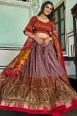 Grey Beige Chiffon Lehenga with Printed Work for Diwali 