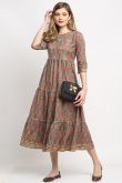 Grey Beige Cotton Frock Style Kurti