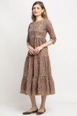 Grey Beige Cotton Frock Style Kurti