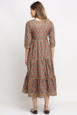 Grey Beige Cotton Frock Style Kurti