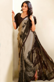 Grey Beige Crepe Saree With Printed Work For Casual Wear