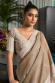 Grey Beige Handloom Linen Saree With Woven Thread 