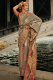 Grey Beige Kora Silk Weaved Broad Border Saree 