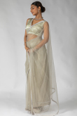 Grey Beige Net Saree with Stone Work for Party 