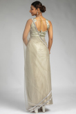 Grey Beige Net Saree with Stone Work for Party 