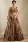 Grey Beige Organza Lehenga With Zari Work For Diwali
