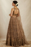 Grey Beige Organza Lehenga With Zari Work For Diwali

