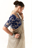 Grey Beige Organza Saree With Sequins Work For Diwali