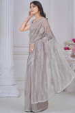 Grey Beige Organza Saree With Sequins Work For Diwali