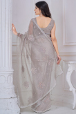 Grey Beige Organza Saree With Sequins Work For Diwali