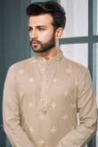 Grey Beige Poly Cotton Straight Cut Men Churidar Kurta Pajama