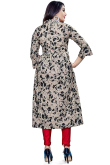 Grey Beige Printed Cotton Frock Style Churidar Suit 