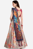Grey Beige Silk Digital print A-Line Style Lehenga