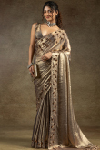Grey Beige Tissue Silk Saree With Sequins Work For Diwali