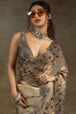 Grey Beige Tissue Silk Saree With Sequins Work For Diwali