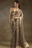 Grey Beige Tissue Silk Sequins Work Saree