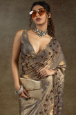 Grey Beige Tissue Silk Sequins Work Saree