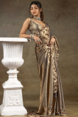 Grey Beige Tissue Silk Sequins Work Saree