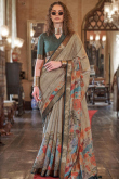 Grey Beige Viscose Printed Light Weight Saree