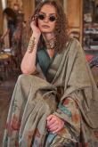Grey Beige Viscose Printed Light Weight Saree
