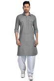 Grey Cotton Men Kurta Pajama