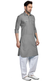 Grey Cotton Men Kurta Pajama