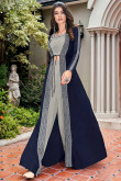 Grey Crepe Trouser Pant Suit With Georgette Jacket