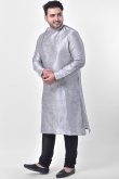 Grey Dupion Silk Men Kurta With Churidar