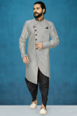 Grey Sherwani with Beads & Cutdana Work on Collar