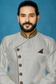 Grey Sherwani with Beads & Cutdana Work on Collar