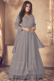 Grey Front Slit Georgette Embroidered Lehenga 