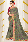 Printed Party Wear Saree in Steel Grey Georgette