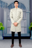 Grey Jacquard Woven Men Sherwani
