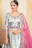 Grey Satin Lehenga With Satin Choli