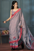 Grey Linen Weaved Thread Light Weight Saree