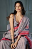 Grey Linen Weaved Thread Light Weight Saree